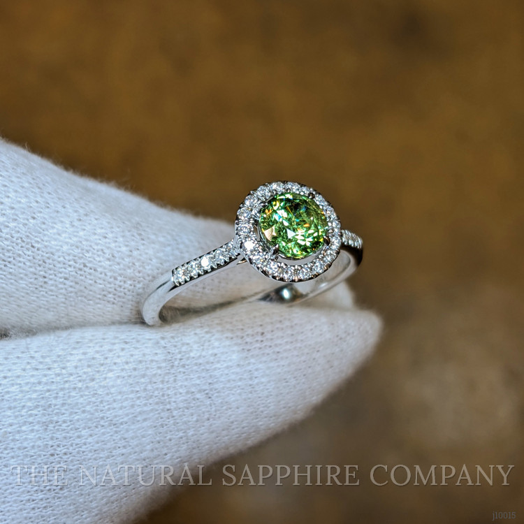 0.87 Ct. Demantoid Garnet Natural Diamond Pave Ring, 18K White Gold