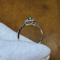 0.87 Ct. Demantoid Garnet Natural Diamond Pave Ring, 18K White Gold Image