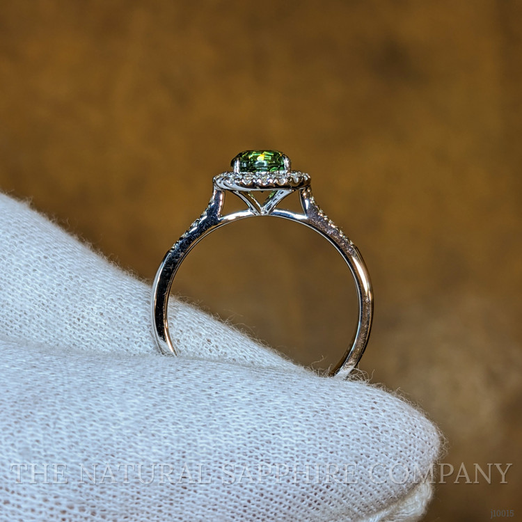 0.87 Ct. Demantoid Garnet Natural Diamond Pave Ring, 18K White Gold