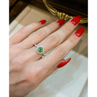 0.87 Ct. Demantoid Garnet Natural Diamond Pave Ring, 18K White Gold Life Style