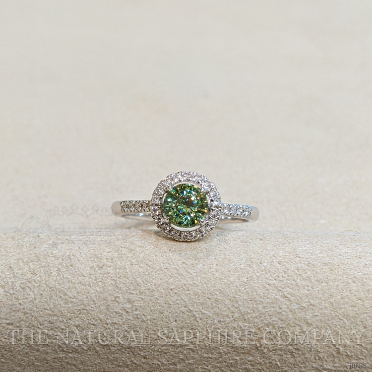 0.87 Ct. Demantoid Garnet Natural Diamond Pave Ring, 18K White Gold
