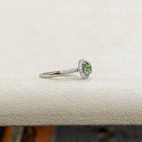 0.87 Ct. Demantoid Garnet Natural Diamond Pave Ring, 18K White Gold Life Style