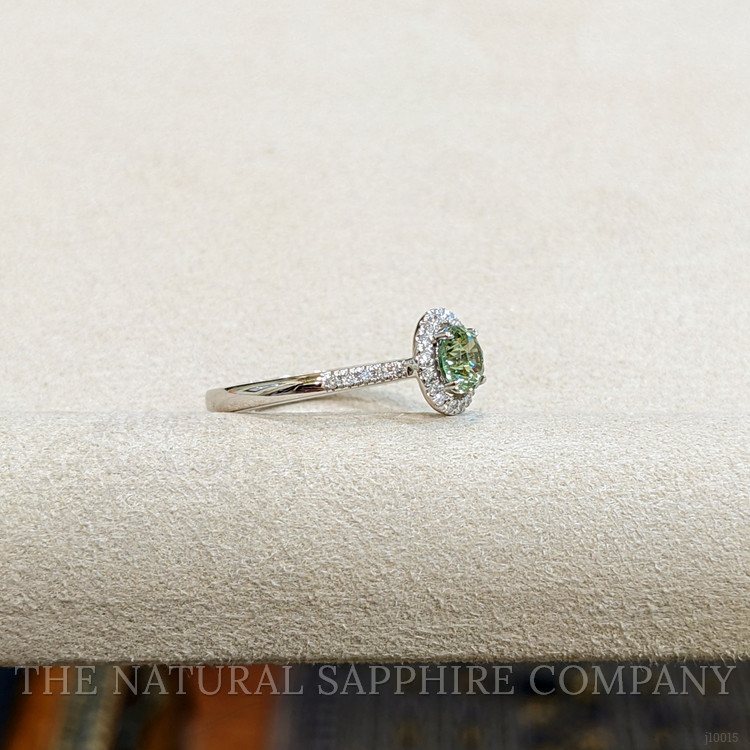 0.87 Ct. Demantoid Garnet Natural Diamond Pave Ring, 18K White Gold