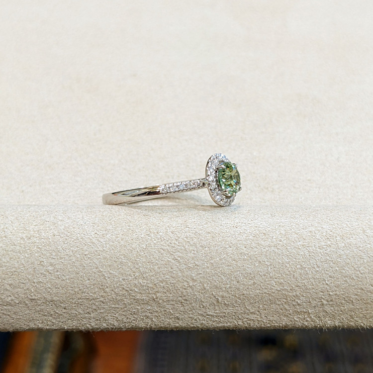 0.87 Ct. Demantoid Garnet Natural Diamond Pave Ring, 18K White Gold