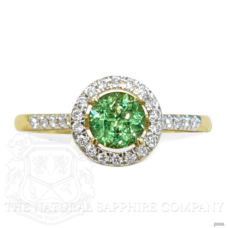 0.53 Ct. Demantoid Garnet Natural Diamond Pave Ring, 18K Yellow Gold