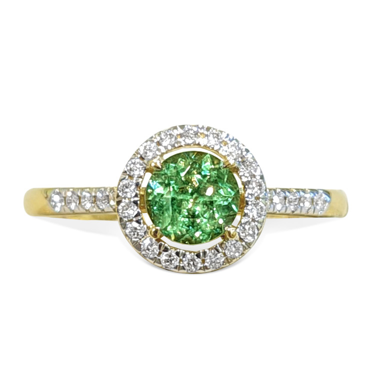 0.53 Ct. Demantoid Garnet Natural Diamond Pave Ring, 18K Yellow Gold