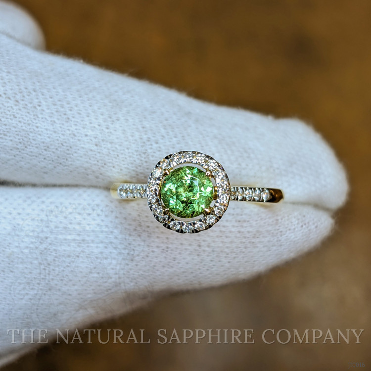 0.53 Ct. Demantoid Garnet Natural Diamond Pave Ring, 18K Yellow Gold