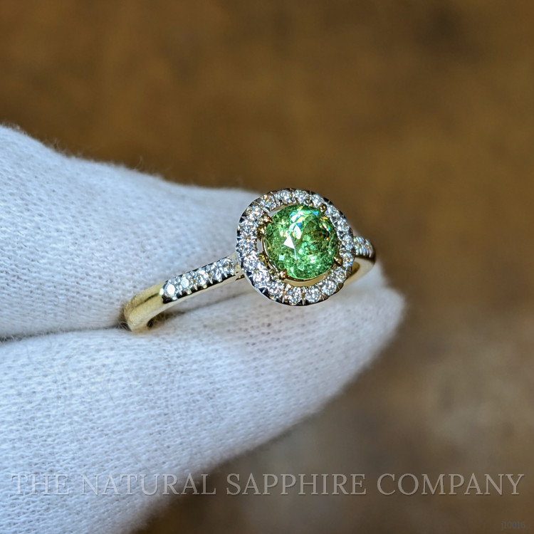 0.53 Ct. Demantoid Garnet Natural Diamond Pave Ring, 18K Yellow Gold