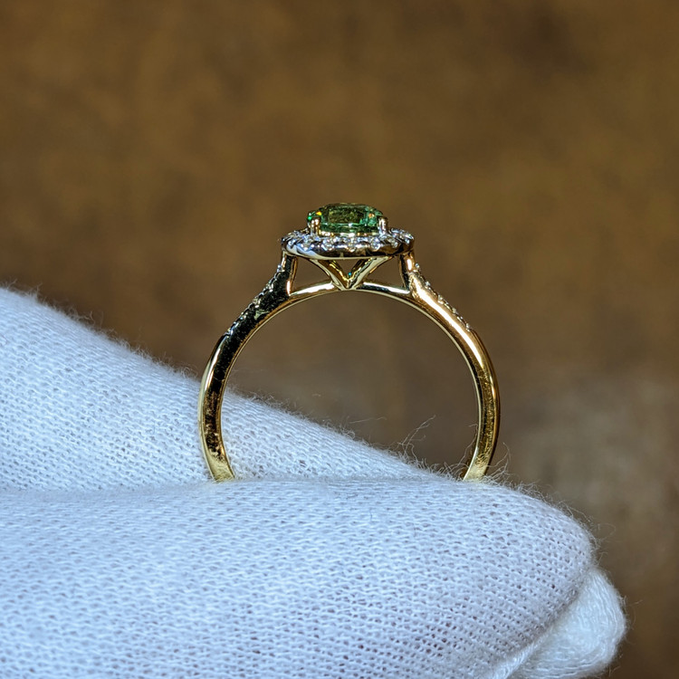 0.53 Ct. Demantoid Garnet Natural Diamond Pave Ring, 18K Yellow Gold