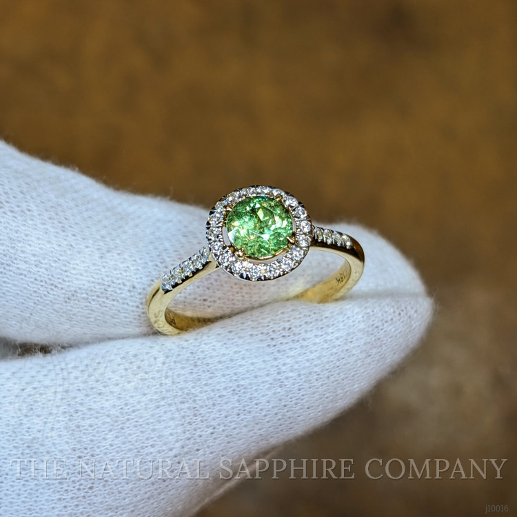 0.53 Ct. Demantoid Garnet Natural Diamond Pave Ring, 18K Yellow Gold