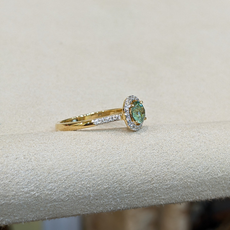 0.53 Ct. Demantoid Garnet Natural Diamond Pave Ring, 18K Yellow Gold
