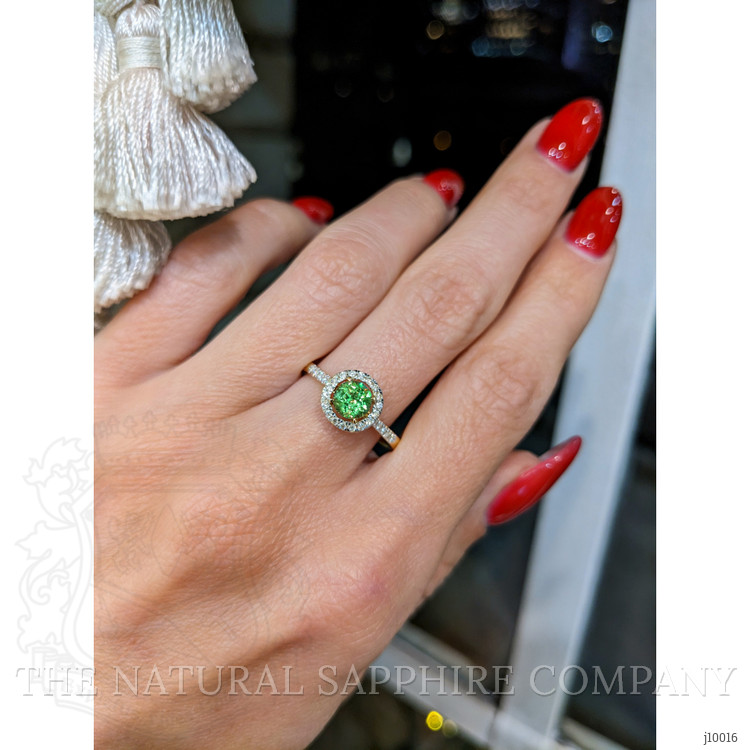 0.53 Ct. Demantoid Garnet Natural Diamond Pave Ring, 18K Yellow Gold