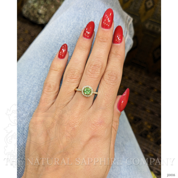 0.53 Ct. Demantoid Garnet Natural Diamond Pave Ring, 18K Yellow Gold