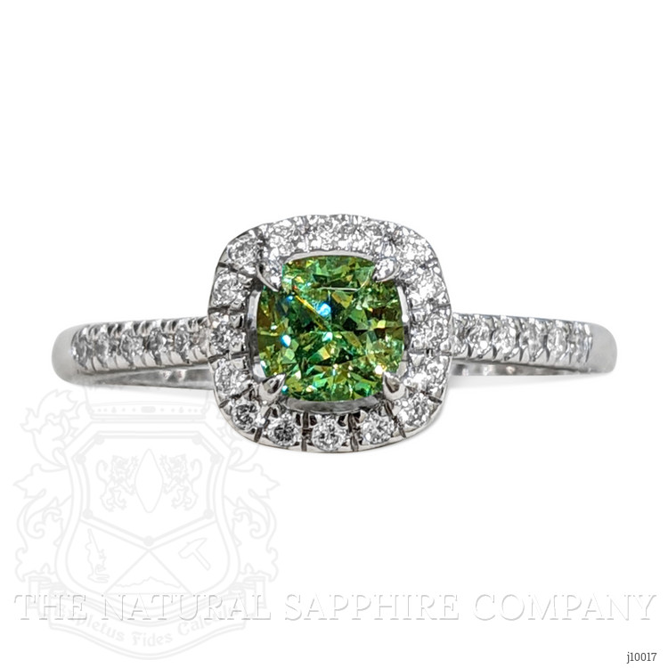 0.53 Ct. Demantoid Garnet Natural Diamond Pave Ring, 18K White Gold