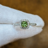 0.53 Ct. Demantoid Garnet Natural Diamond Pave Ring, 18K White Gold Image