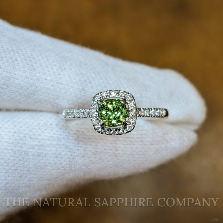 0.53 Ct. Demantoid Garnet Natural Diamond Pave Ring, 18K White Gold