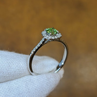 0.53 Ct. Demantoid Garnet Natural Diamond Pave Ring, 18K White Gold Image