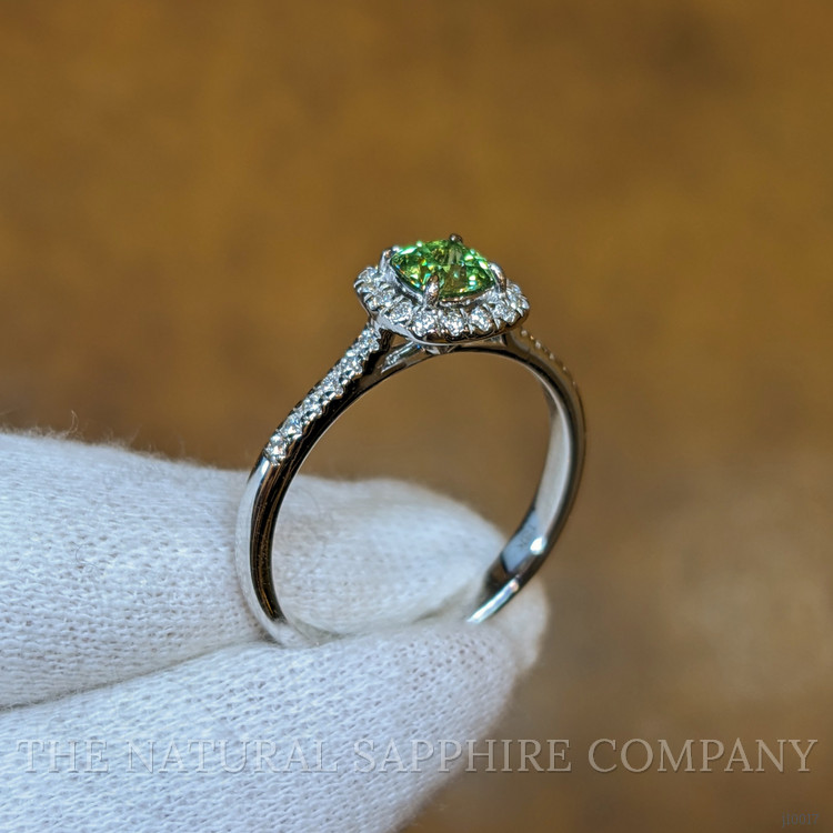 0.53 Ct. Demantoid Garnet Natural Diamond Pave Ring, 18K White Gold