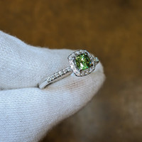 0.53 Ct. Demantoid Garnet Natural Diamond Pave Ring, 18K White Gold Image