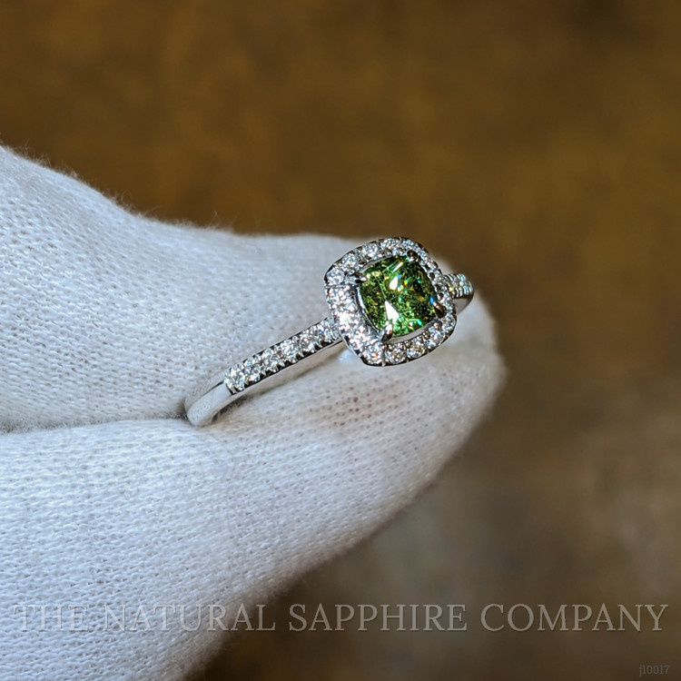0.53 Ct. Demantoid Garnet Natural Diamond Pave Ring, 18K White Gold