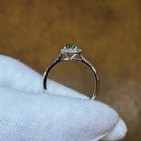 0.53 Ct. Demantoid Garnet Natural Diamond Pave Ring, 18K White Gold Image