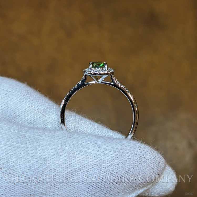 0.53 Ct. Demantoid Garnet Natural Diamond Pave Ring, 18K White Gold