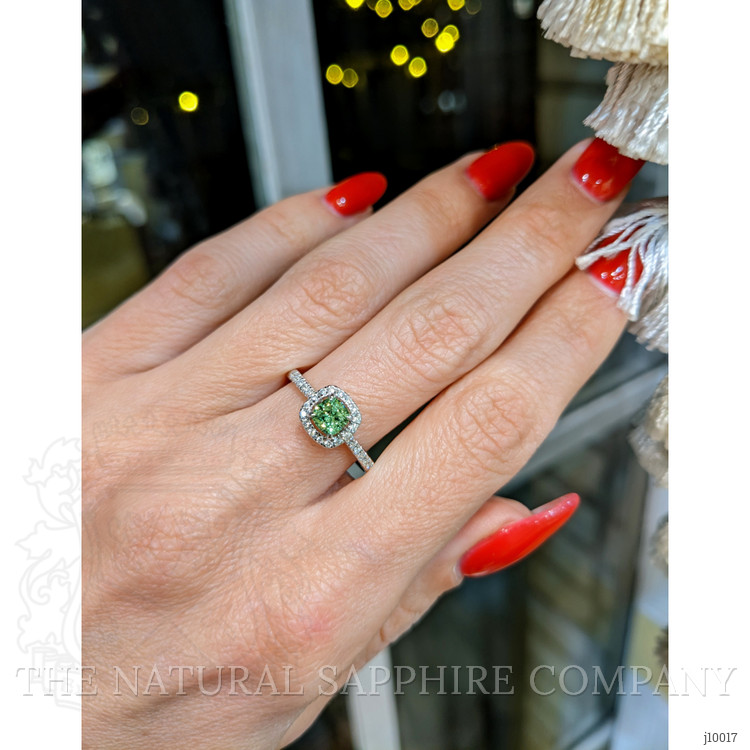 0.53 Ct. Demantoid Garnet Natural Diamond Pave Ring, 18K White Gold