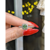 0.53 Ct. Demantoid Garnet Natural Diamond Pave Ring, 18K White Gold Life Style