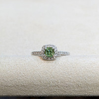 0.53 Ct. Demantoid Garnet Natural Diamond Pave Ring, 18K White Gold Life Style
