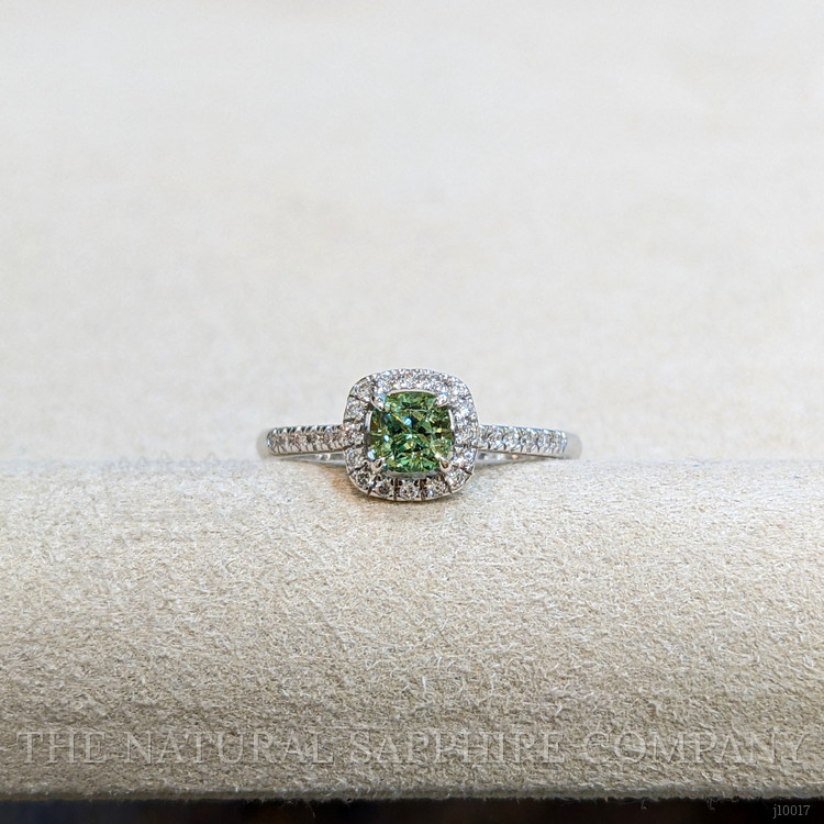 0.53 Ct. Demantoid Garnet Natural Diamond Pave Ring, 18K White Gold