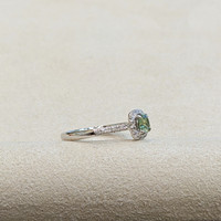0.53 Ct. Demantoid Garnet Natural Diamond Pave Ring, 18K White Gold Life Style