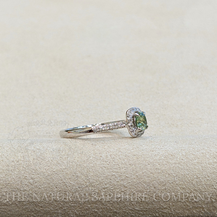 0.53 Ct. Demantoid Garnet Natural Diamond Pave Ring, 18K White Gold