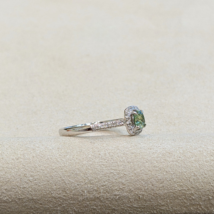 0.53 Ct. Demantoid Garnet Natural Diamond Pave Ring, 18K White Gold