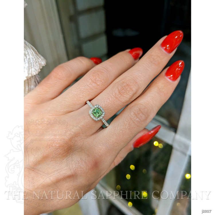 0.53 Ct. Demantoid Garnet Natural Diamond Pave Ring, 18K White Gold