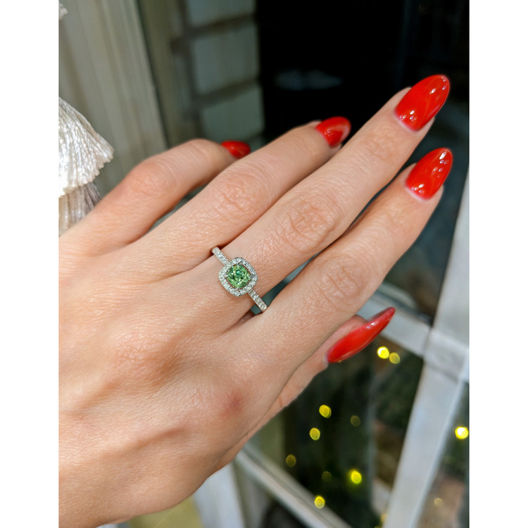 0.53 Ct. Demantoid Garnet Natural Diamond Pave Ring, 18K White Gold