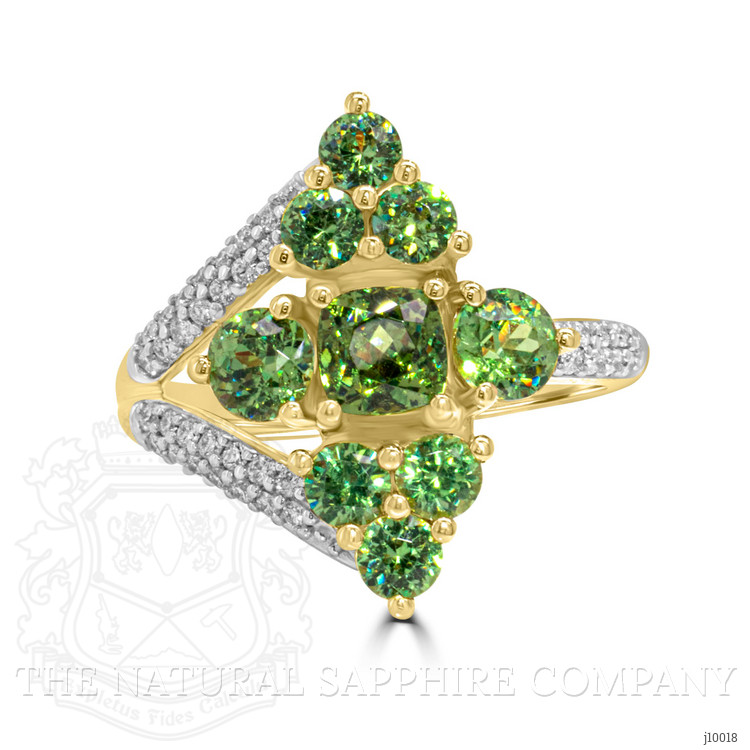 1.97 Ct. Demantoid Garnet Natural Diamond Pave Ring, 18K Yellow Gold