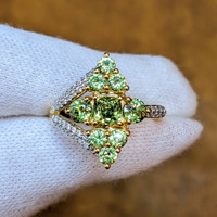 1.97 Ct. Demantoid Garnet Natural Diamond Pave Ring, 18K Yellow Gold Image