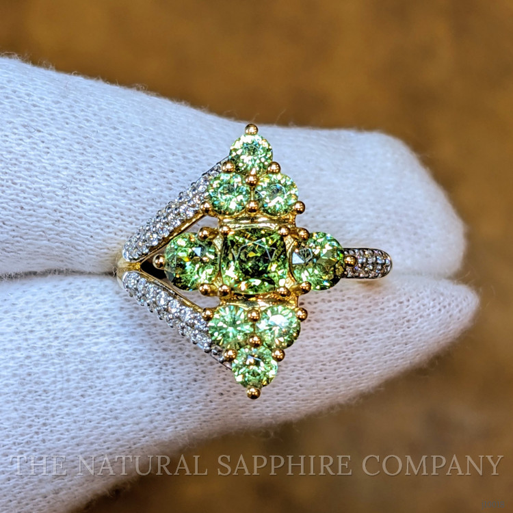 1.97 Ct. Demantoid Garnet Natural Diamond Pave Ring, 18K Yellow Gold