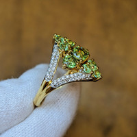 1.97 Ct. Demantoid Garnet Natural Diamond Pave Ring, 18K Yellow Gold Image