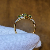 1.97 Ct. Demantoid Garnet Natural Diamond Pave Ring, 18K Yellow Gold Image