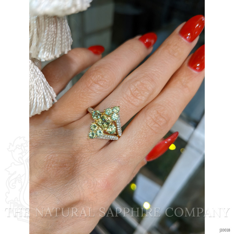 1.97 Ct. Demantoid Garnet Natural Diamond Pave Ring, 18K Yellow Gold