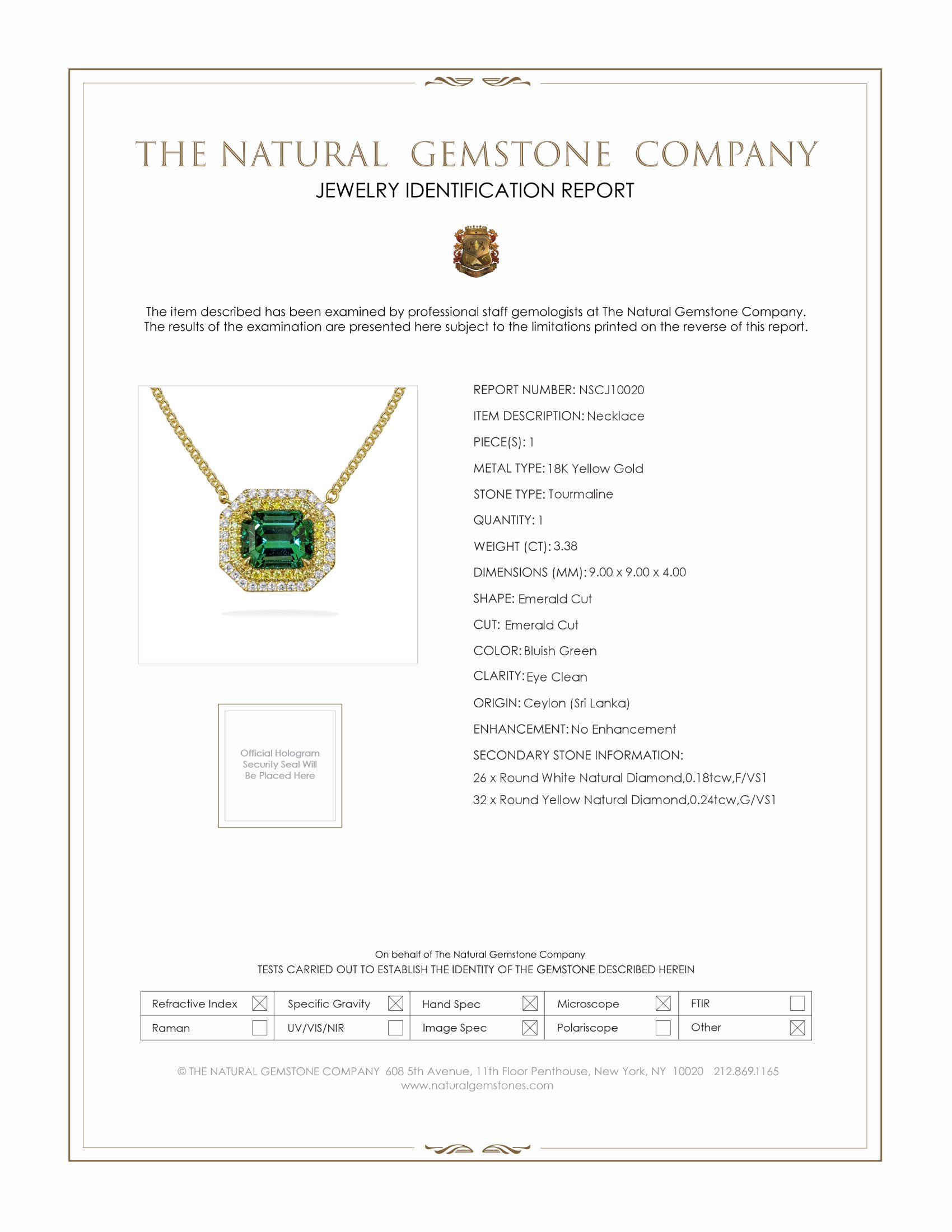 3.38 Ct. Bluish Green Tourmaline and Mixed Natural Diamond Halo Necklace, 18K Yellow Gold