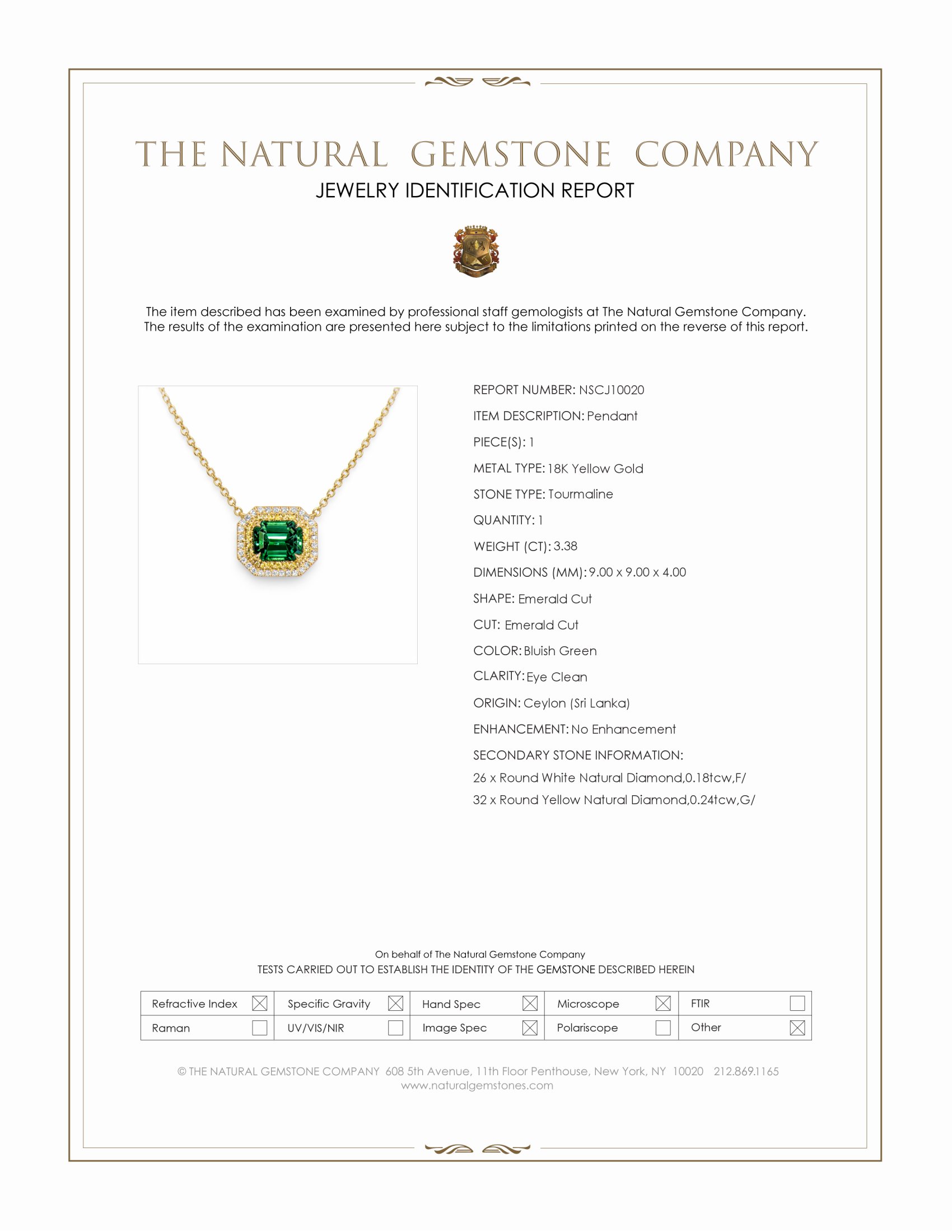 3.38 Ct. Bluish Green Tourmaline and Mixed Natural Diamond Halo Pendant, 18K Yellow Gold