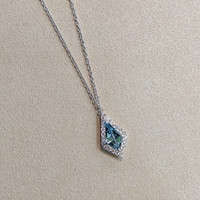 1.97 Ct. Aquamarine Natural Diamond Halo Pendant, 14K White Gold Life Style