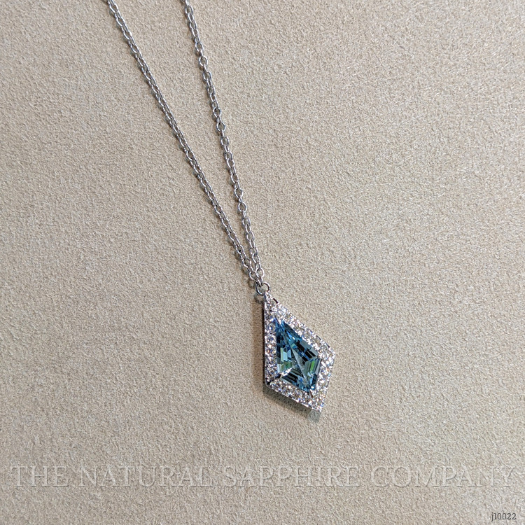 1.97 Ct. Aquamarine Natural Diamond Halo Pendant, 14K White Gold