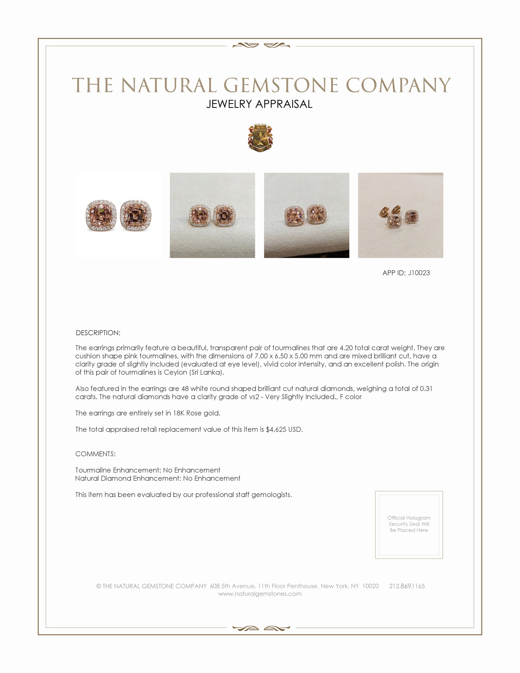 4.20 Ct.Tw. Tourmaline Natural Diamond Pave Earrings, 18K Rose Gold