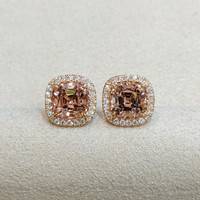 4.20 Ct.Tw. Tourmaline Natural Diamond Pave Earrings, 18K Rose Gold Image