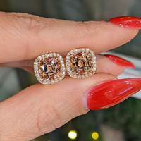 4.20 Ct.Tw. Tourmaline Natural Diamond Pave Earrings, 18K Rose Gold Life Style