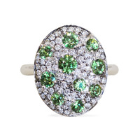 6.54 Ct. Demantoid Garnet Natural Diamond Pave Ring, 18K White Gold Image