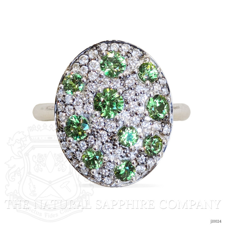 6.54 Ct. Demantoid Garnet Natural Diamond Pave Ring, 18K White Gold